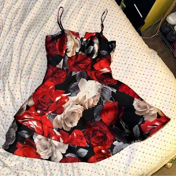 Trixi Clothing Company Dresses | Trixi Homecoming Dress - Black Rose Print - Size 11 - Worn Once - Mini Dress | Color: Red/White | Size: 11j |